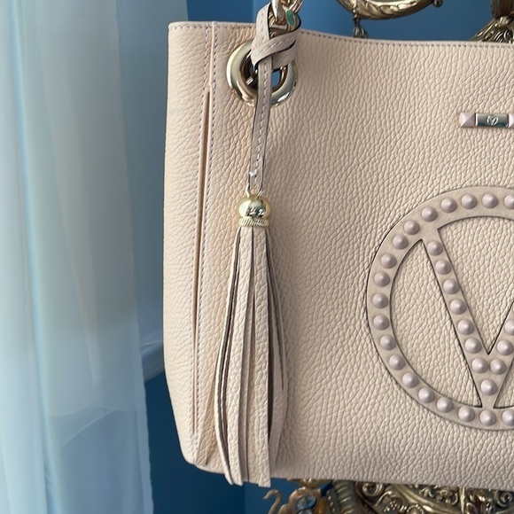 Brand New Valentino Luisa Rock Leather Chain Shoulder Bag Creamy Mousse Studded - Picture 10 of 16